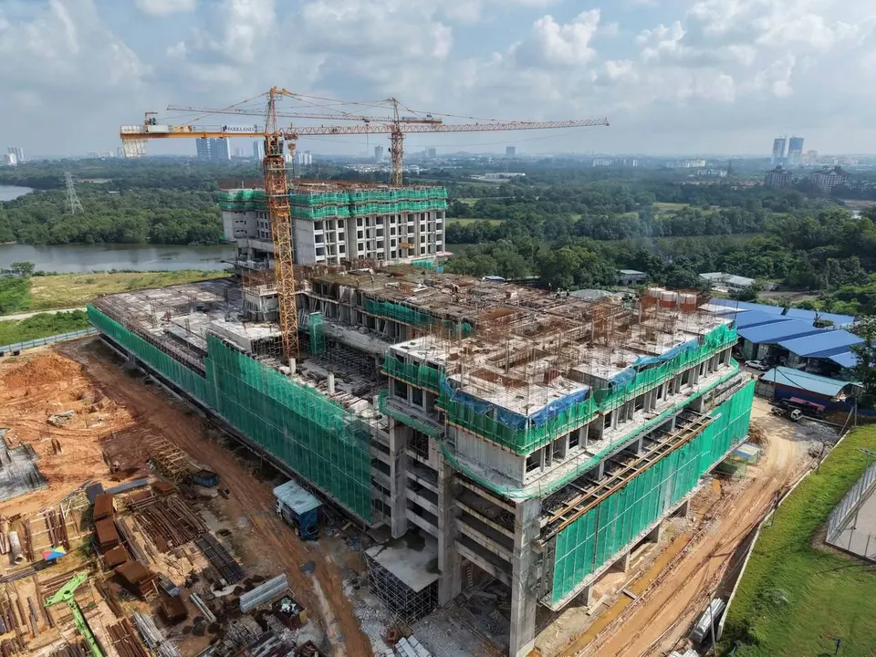 Aerial construction progress view, angle one