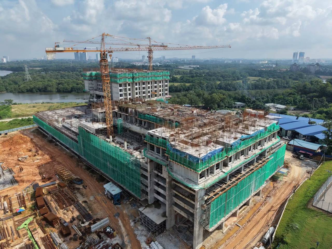 Aerial construction progress view, angle one