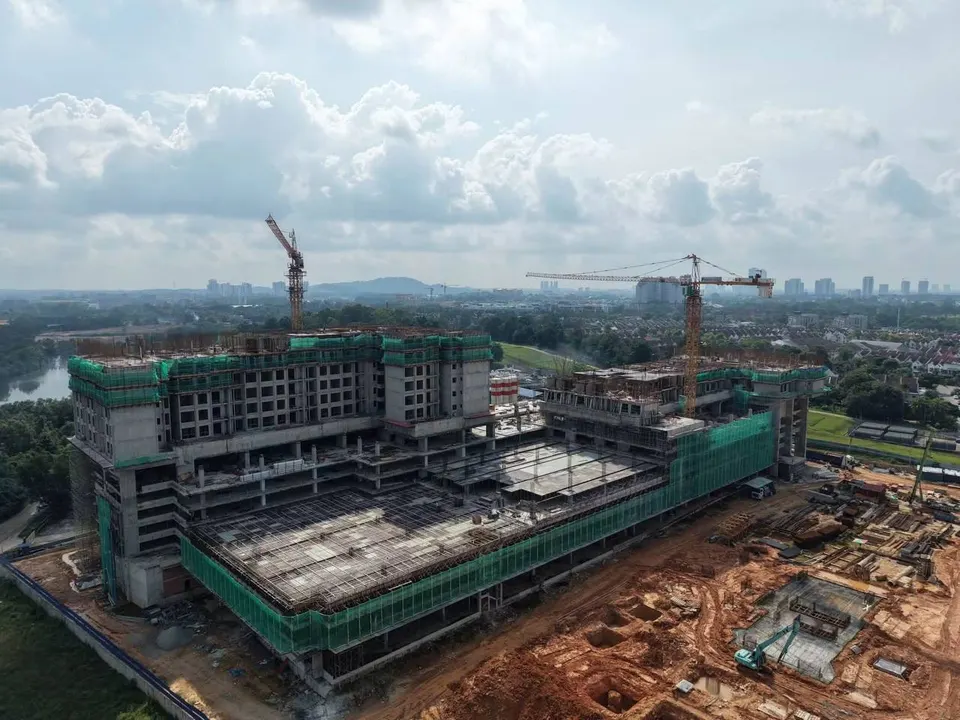 Aerial construction progress view, angle three