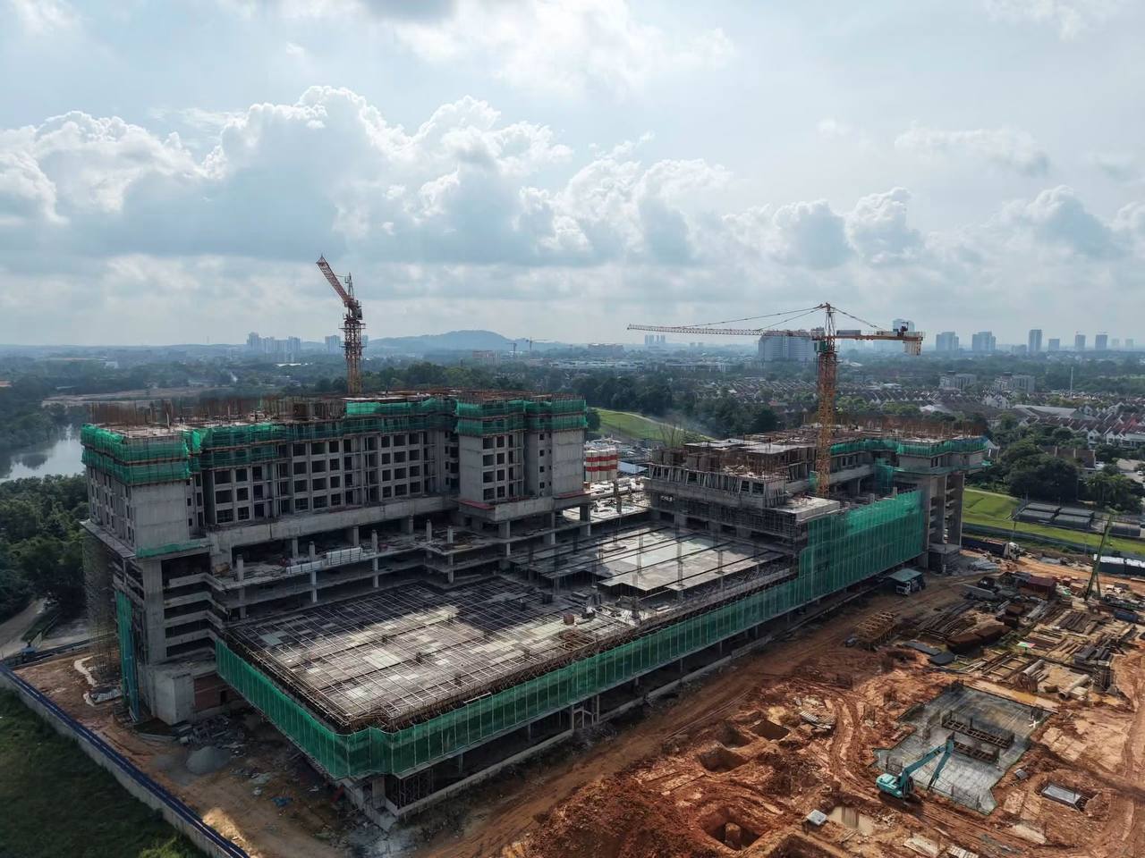 Aerial construction progress view, angle three